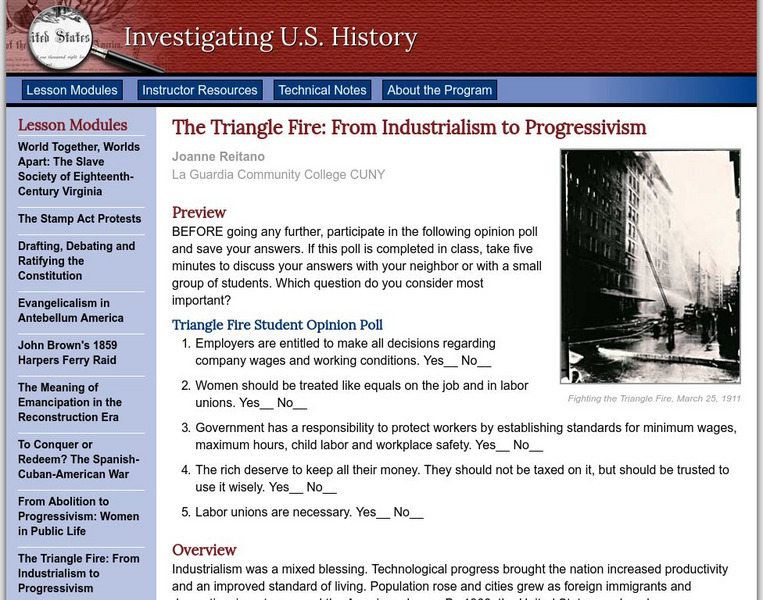 Cuny: The Triangle Fire: From Industrialism to Progressivism Lesson Plan