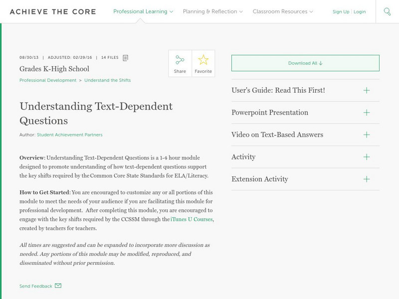 Achieve the Core: Professional Dev: Understanding Text Dependent Questions Professional Doc