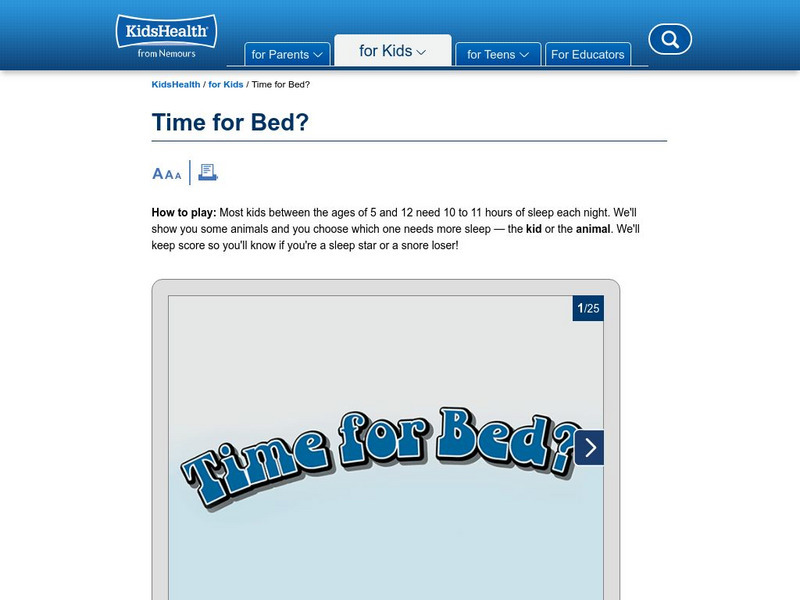 Kids Health: Time for Bed? Interactive Kids Health: Time for Bed? Interactive