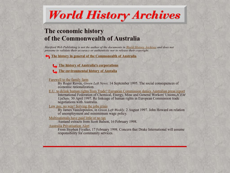 World History Archives: The Economic History of the Commonwealth of Australia Article