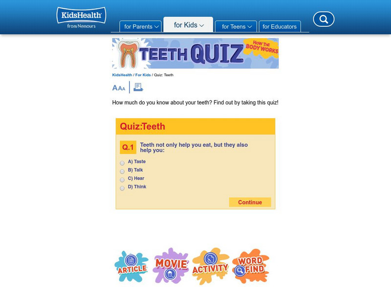 Kids Health: Teeth Quiz Unknown Type