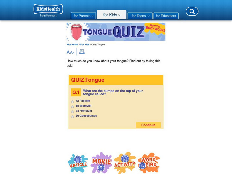 Kids Health: Tongue Quiz Unknown Type