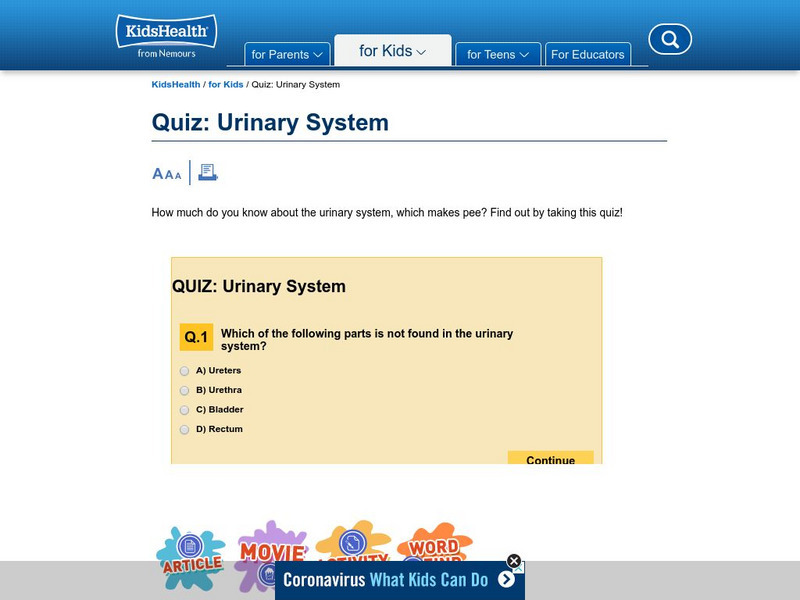 Kids Health: Urinary System Quiz Unknown Type Kids Health: Urinary System Quiz Unknown Type