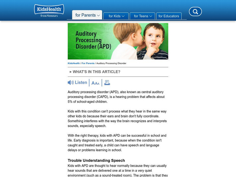 Kids Health: Central Auditory Processing Disorder Professional Doc Kids Health: Central Auditory Processing Disorder Professional Doc