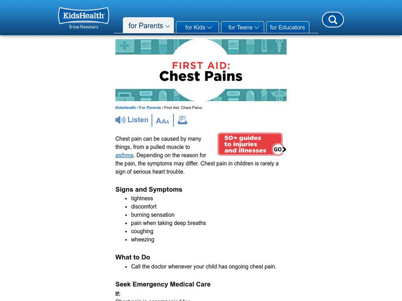 Kids Health: Chest Pain Article Kids Health: Chest Pain Article