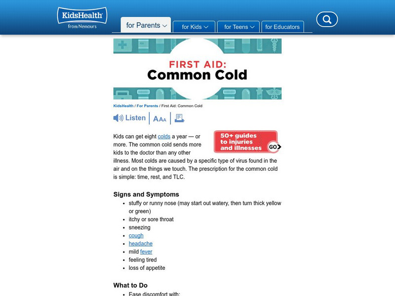 Kids Health: Common Cold Instruction Sheet Handout Kids Health: Common Cold Instruction Sheet Handout