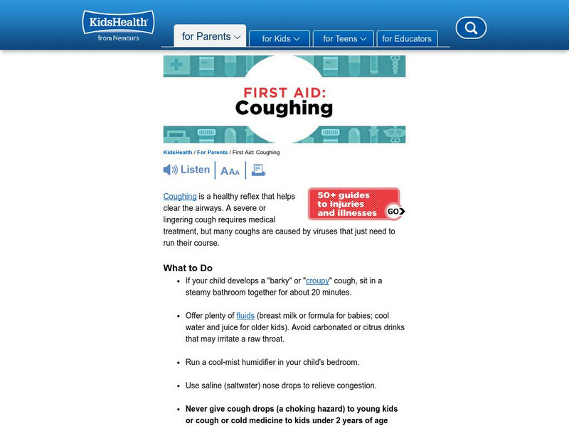 Kids Health: Cough Instruction Sheet Website Kids Health: Cough Instruction Sheet Website