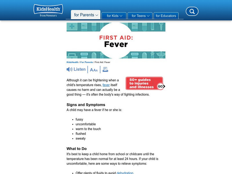 Kids Health: Fever Instruction Sheet Handout Kids Health: Fever Instruction Sheet Handout