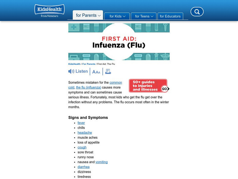 Kids Health: Flu Instruction Sheet Handout Kids Health: Flu Instruction Sheet Handout