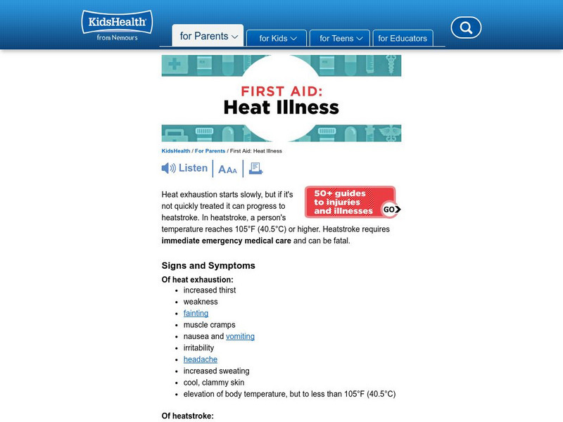 Kids Health: Heat Exhaustion and Heatstroke Handout