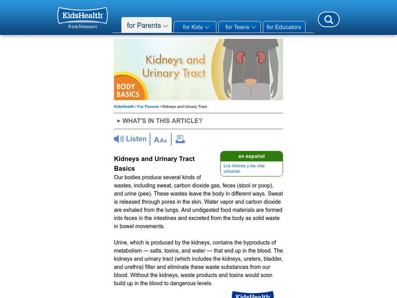 Kids Health: Kidneys and Urinary Tract Handout Kids Health: Kidneys and Urinary Tract Handout