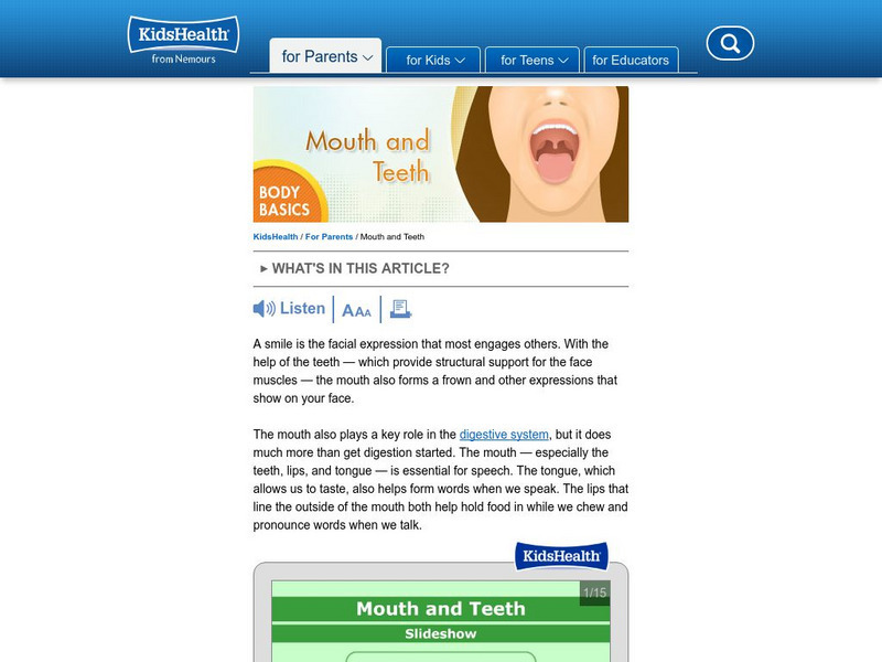 Kids Health: Mouth and Teeth Handout Kids Health: Mouth and Teeth Handout