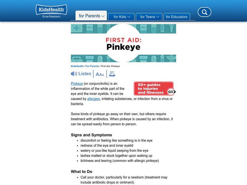 Kids Health: Pinkeye Instruction Sheet Handout