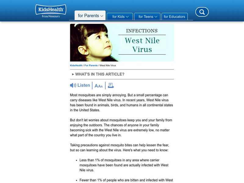 Kids Health: West Nile Virus Unit Plan Kids Health: West Nile Virus Unit Plan