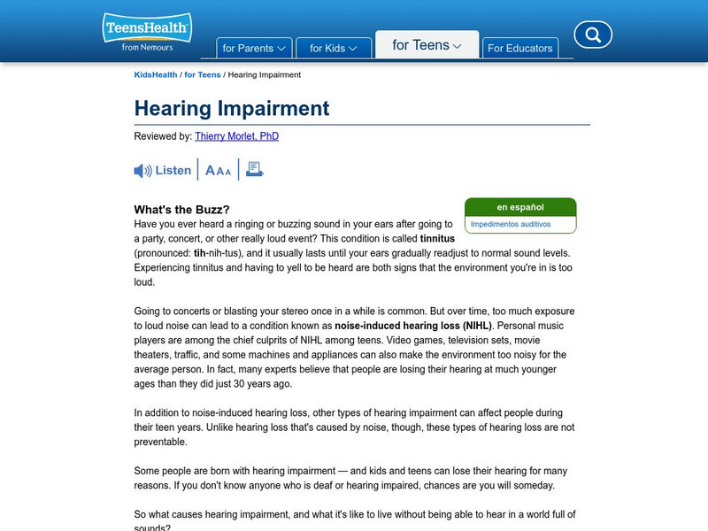 Kids Health: Hearing Impairment Information Professional Doc Kids Health: Hearing Impairment Information Professional Doc