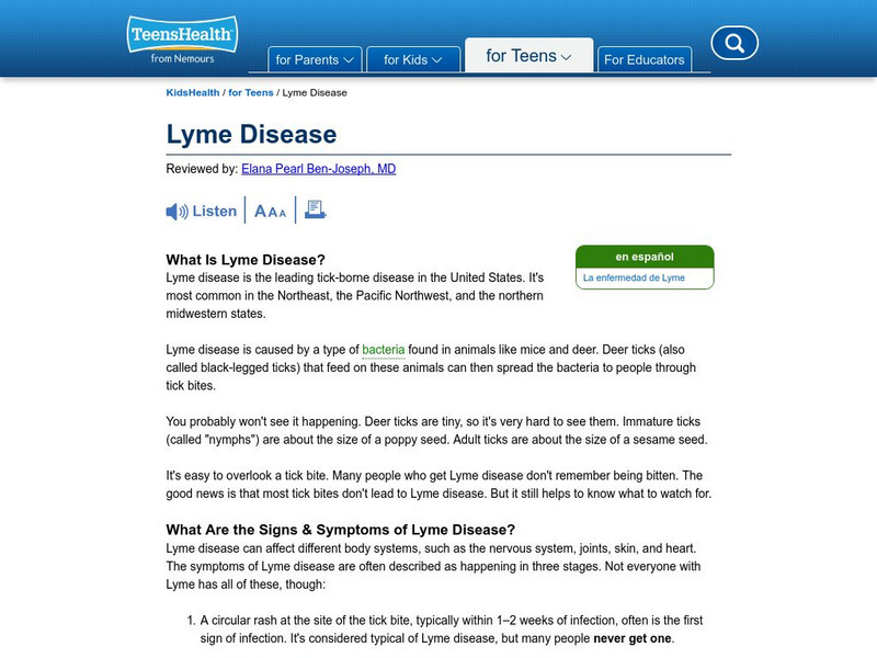 Kids Health: Lyme Disease Handout Kids Health: Lyme Disease Handout