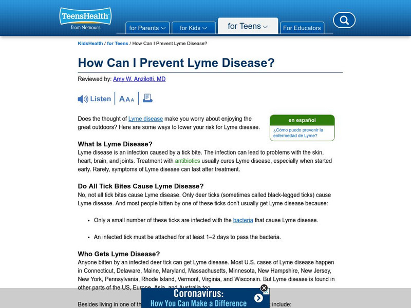 Kids Health: What's My Lyme Disease Risk Handout