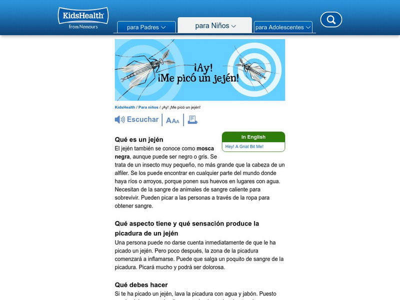 Kids Health: Ay! Me Pico Una Jejen! Website Kids Health: Ay! Me Pico Una Jejen! Website