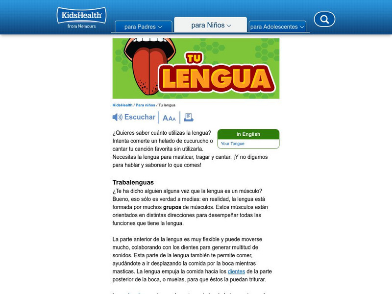 Kids Health: Tu Lengua Handout