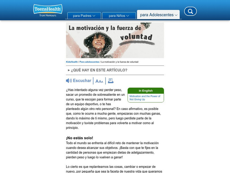Kids Health: La Motivacion Y La Fuerza De Voluntad Article Kids Health: La Motivacion Y La Fuerza De Voluntad Article