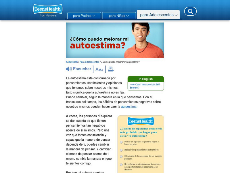 Kids Health: Como Puedo Mejorar Mi Autoestima? Website Kids Health: Como Puedo Mejorar Mi Autoestima? Website