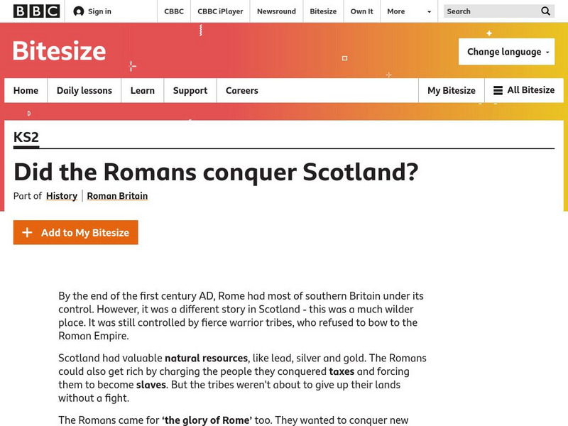 Bbc: Bitesize: Did the Romans Conquer Scotland? Website