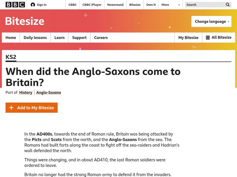 Bbc: Bitesize: When Did the Anglo Saxons Come to Britain? Website