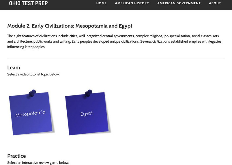 Ohio Test Prep: Module 2: Early Civilizations: Mesopotamia and Egypt Study Guide Ohio Test Prep: Module 2: Early Civilizations: Mesopotamia and Egypt Study Guide