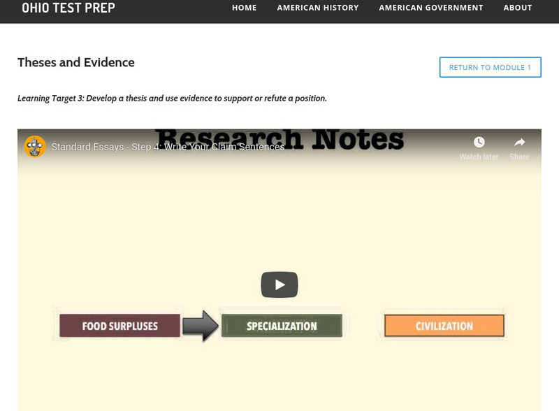 Ohio Test Prep: Theses and Evidence Study Guide Ohio Test Prep: Theses and Evidence Study Guide