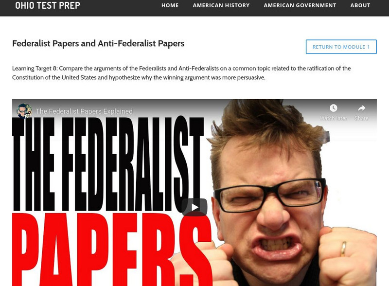 Ohio Test Prep: Federalist Papers and Anti Federalist Papers Study Guide Ohio Test Prep: Federalist Papers and Anti Federalist Papers Study Guide