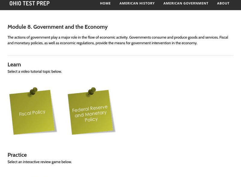 Ohio Test Prep: Module 8: Government and the Economy Unit Plan Ohio Test Prep: Module 8: Government and the Economy Unit Plan