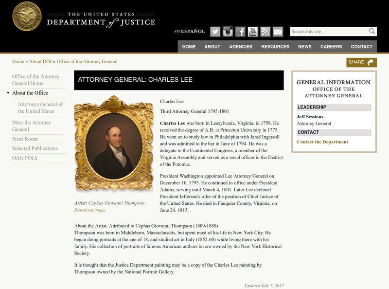 Biographies of the Attorneys General: Charles Lee Handout Biographies of the Attorneys General: Charles Lee Handout