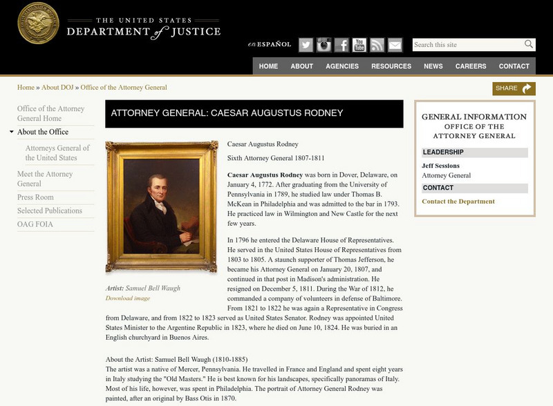Attorneys General of the United States: Caesar A. Rodney Handout Attorneys General of the United States: Caesar A. Rodney Handout