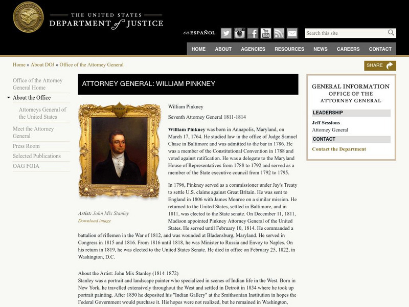 Attorneys General of the United States: William Pinkney Handout Attorneys General of the United States: William Pinkney Handout