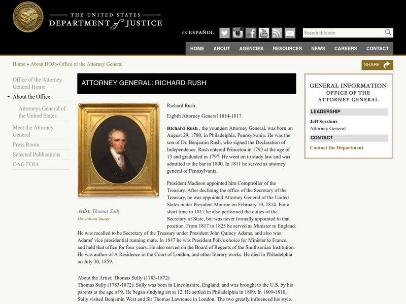 Attorneys General of the United States: Richard Rush Handout Attorneys General of the United States: Richard Rush Handout