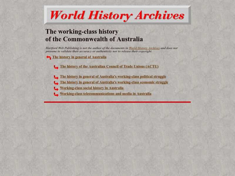 World History Archives: Working Class History of the Commonwealth of Australia Article