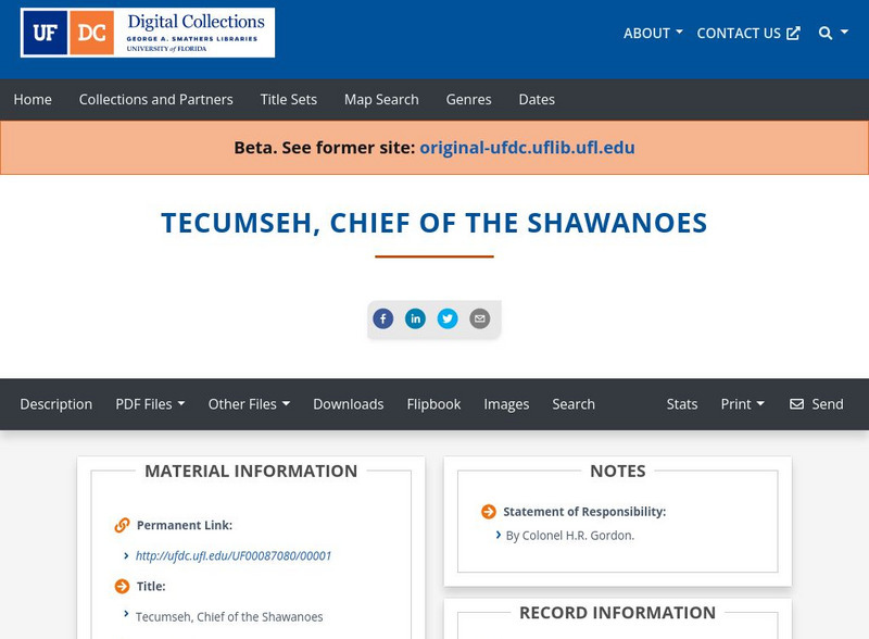 Baldwin Library: Tecumseh, Chief of the Shawanoes Primary Baldwin Library: Tecumseh, Chief of the Shawanoes Primary