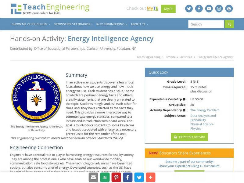 Teach Engineering: Energy Intelligence Agency Activity Teach Engineering: Energy Intelligence Agency Activity