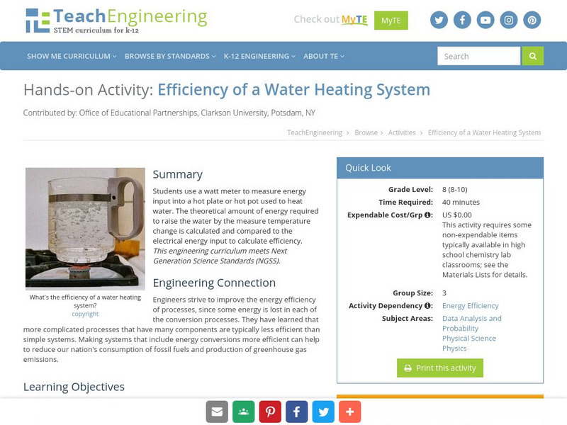 Teach Engineering: Efficiency of a Water Heating System Activity Teach Engineering: Efficiency of a Water Heating System Activity