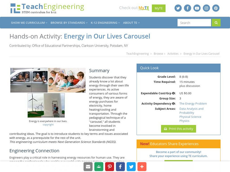 Teach Engineering: Energy in Our Lives Carousel Activity Teach Engineering: Energy in Our Lives Carousel Activity