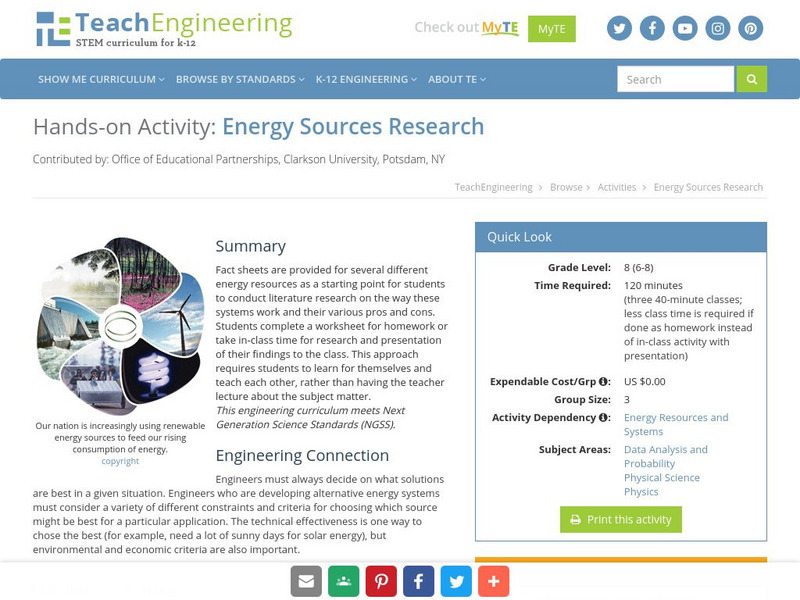 Teach Engineering: Energy Sources Research Activity Teach Engineering: Energy Sources Research Activity
