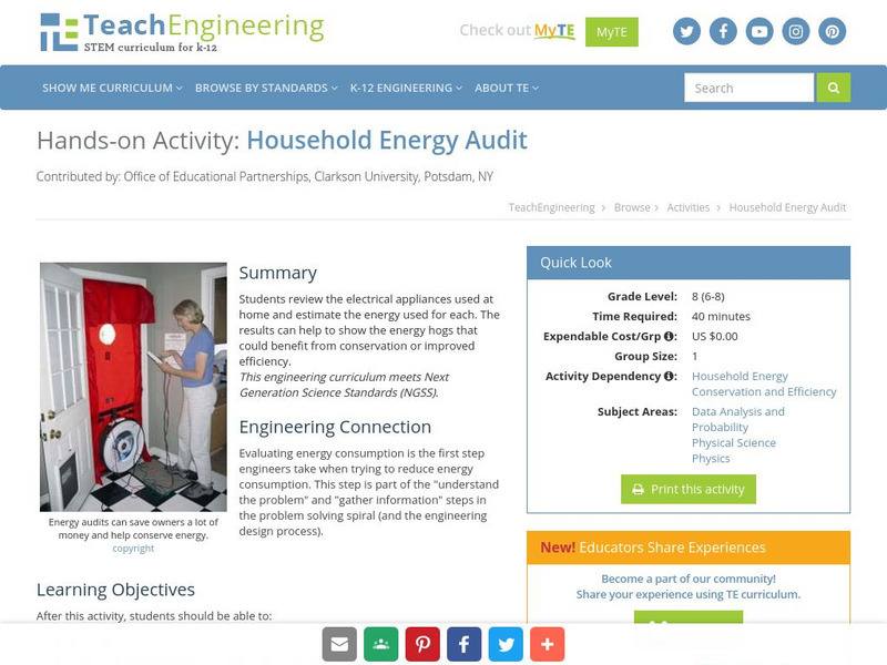 Teach Engineering: Household Energy Audit Activity Teach Engineering: Household Energy Audit Activity
