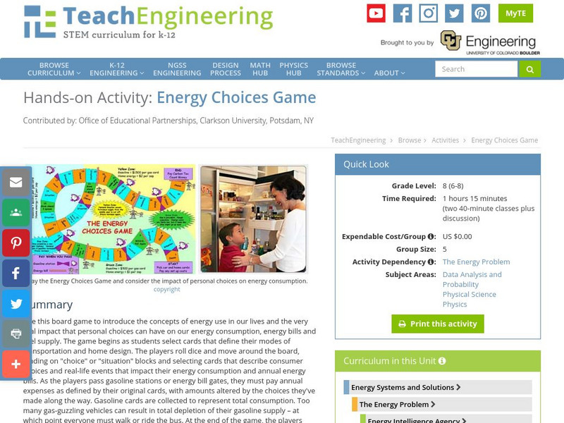 Teach Engineering: Energy Choices Game Activity Teach Engineering: Energy Choices Game Activity