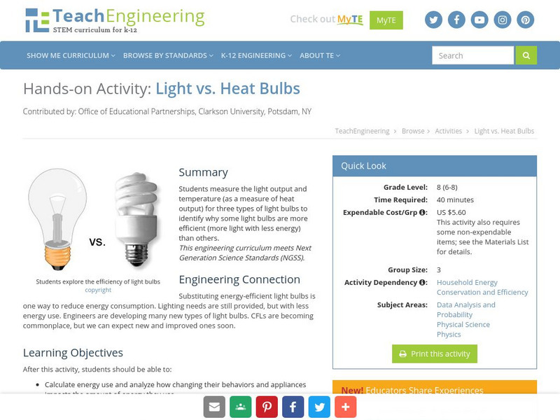 Teach Engineering: Light vs. Heat Bulbs Activity Teach Engineering: Light vs. Heat Bulbs Activity