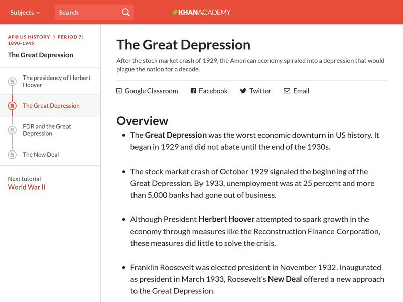 Khan Academy: The Great Depression Handout Khan Academy: The Great Depression Handout