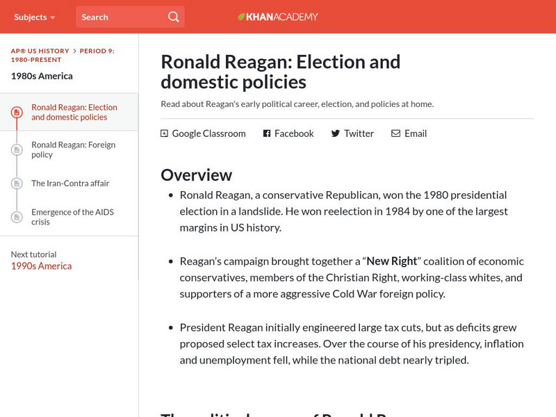 Khan Academy: The Presidency of Ronald Reagan Website Khan Academy: The Presidency of Ronald Reagan Website