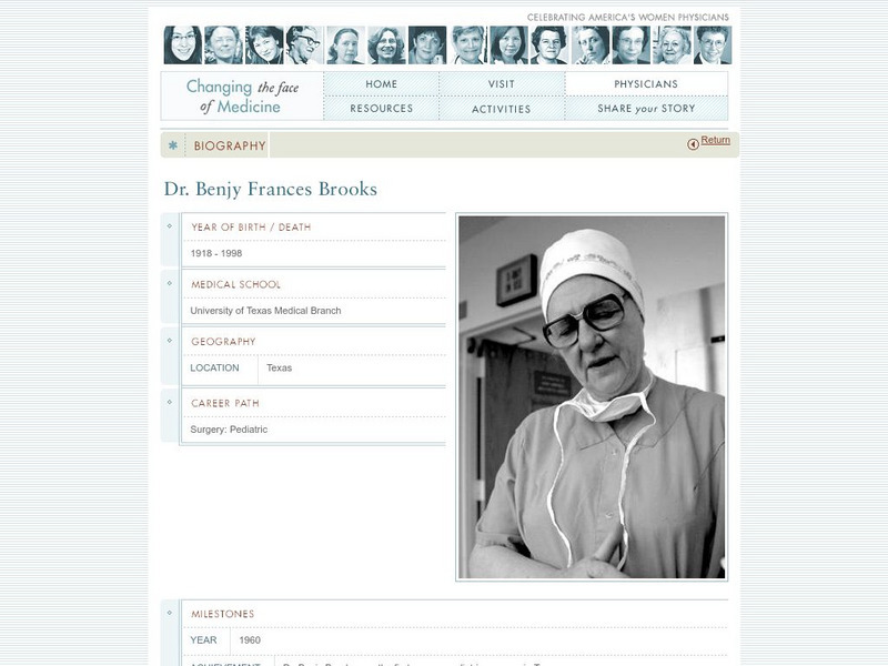 National Library of Medicine: Dr. Benjy Frances Brooks Website