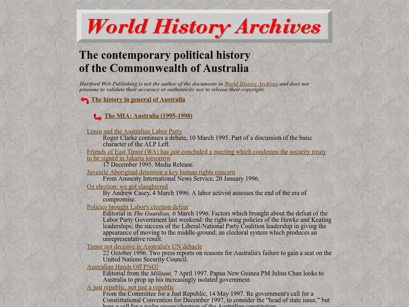 World History Archives: The Contemporary Political History of Australia Article World History Archives: The Contemporary Political History of Australia Article