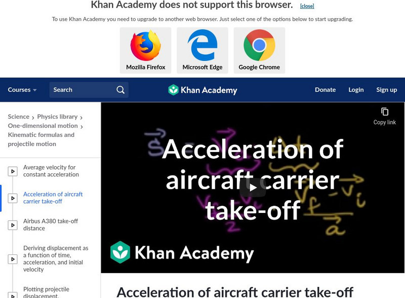 Khan Academy: Acceleration of Aircraft Carrier Take Off Instructional Video