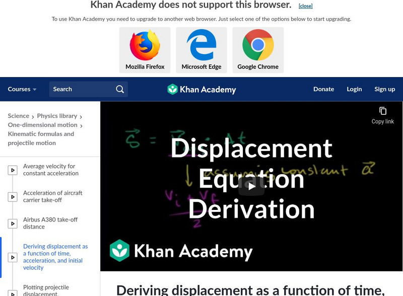 Khan Academy: Deriving Displacement Instructional Video